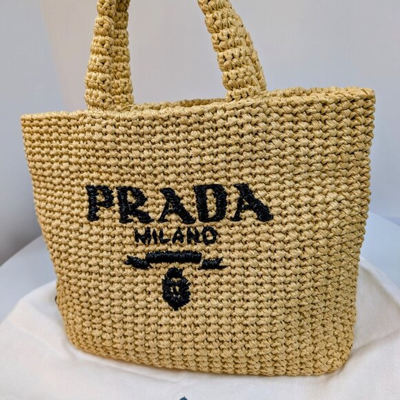 Prada Natural/Beige Small Woven Raffia Tote - Picture 12 of 13
